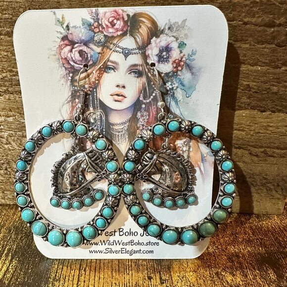 Boho Vibrant Turquoise Horse Estuarian Charm Statement Earrings , Gift Box - Picture 11 of 11
